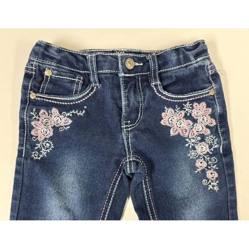 Girl's Wallflower Embroidered Flared Bedazzled Stretch‎ Blue Denim Jeans 4 Cute!